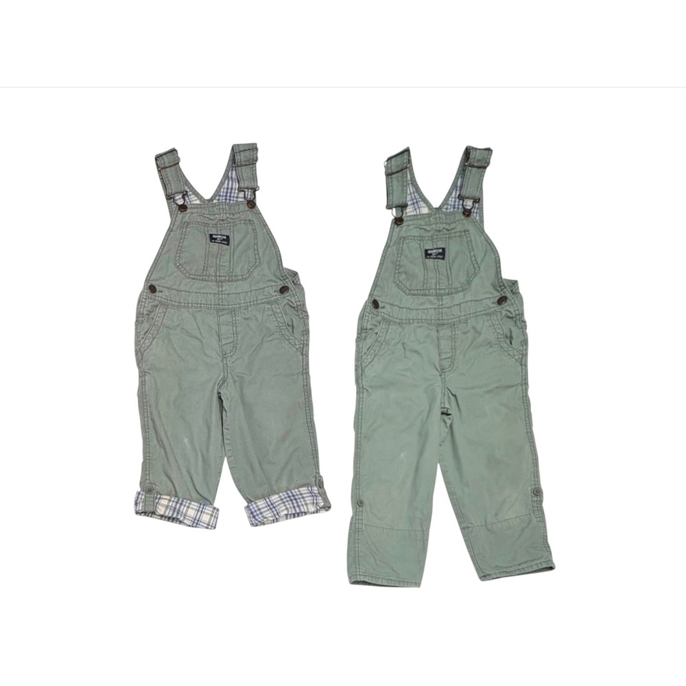 OshKosh B'gosh Olive Green Adjustable Tab Hem‎ Overalls 4T Toddler Casual